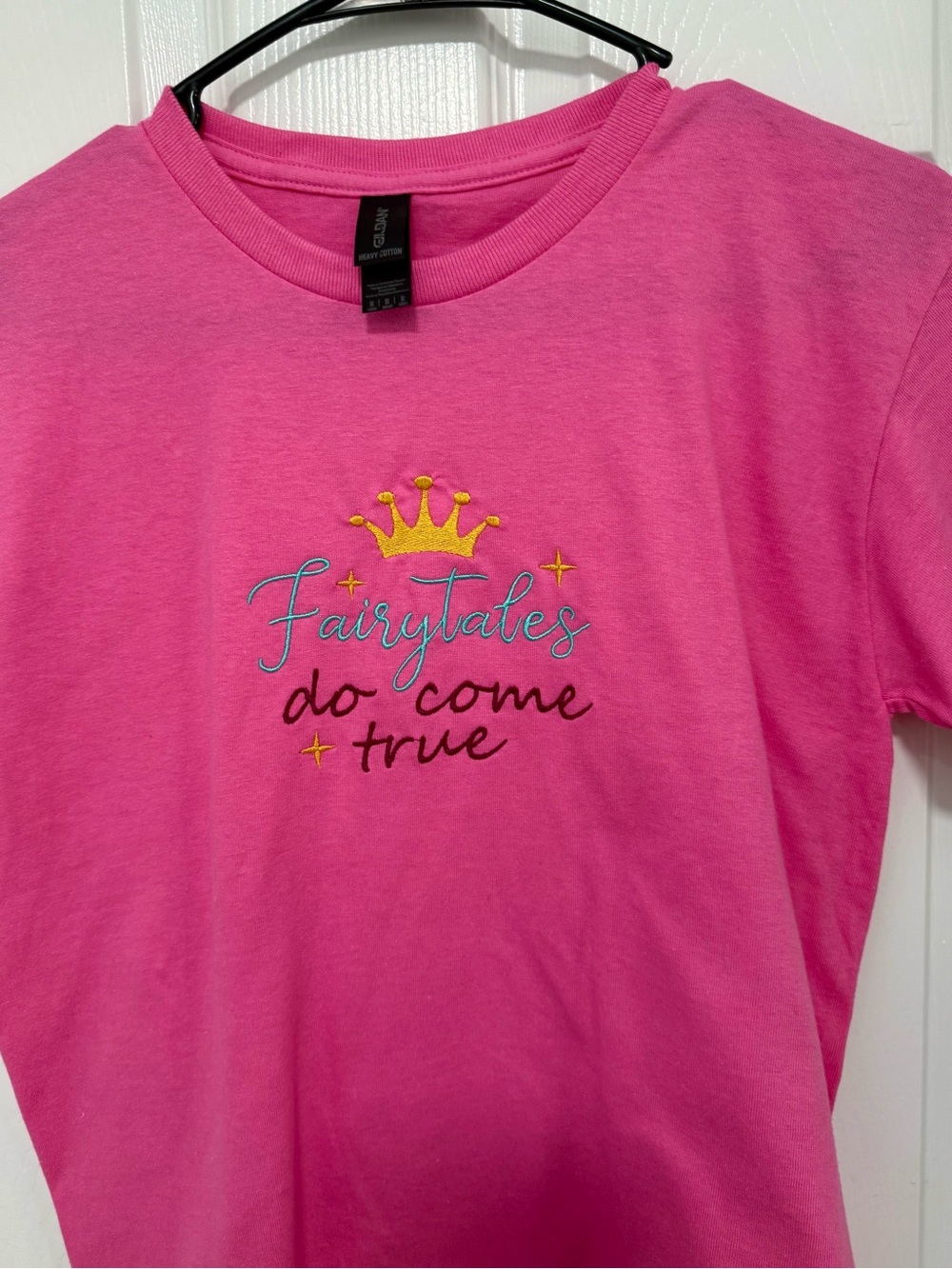 Gildan Pink 'Fairytales do come true' Embroidered Tee